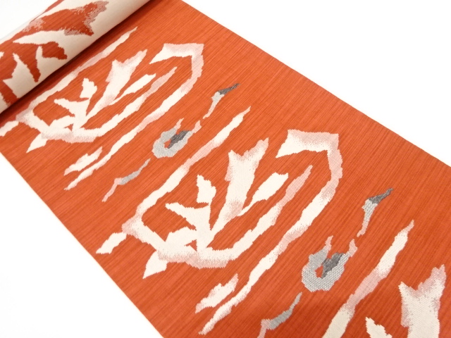 JAPANESE KIMONO / ANTIQUE BOLT FOR HASSUN OBI / WOVEN ABSTRACT PATTERN